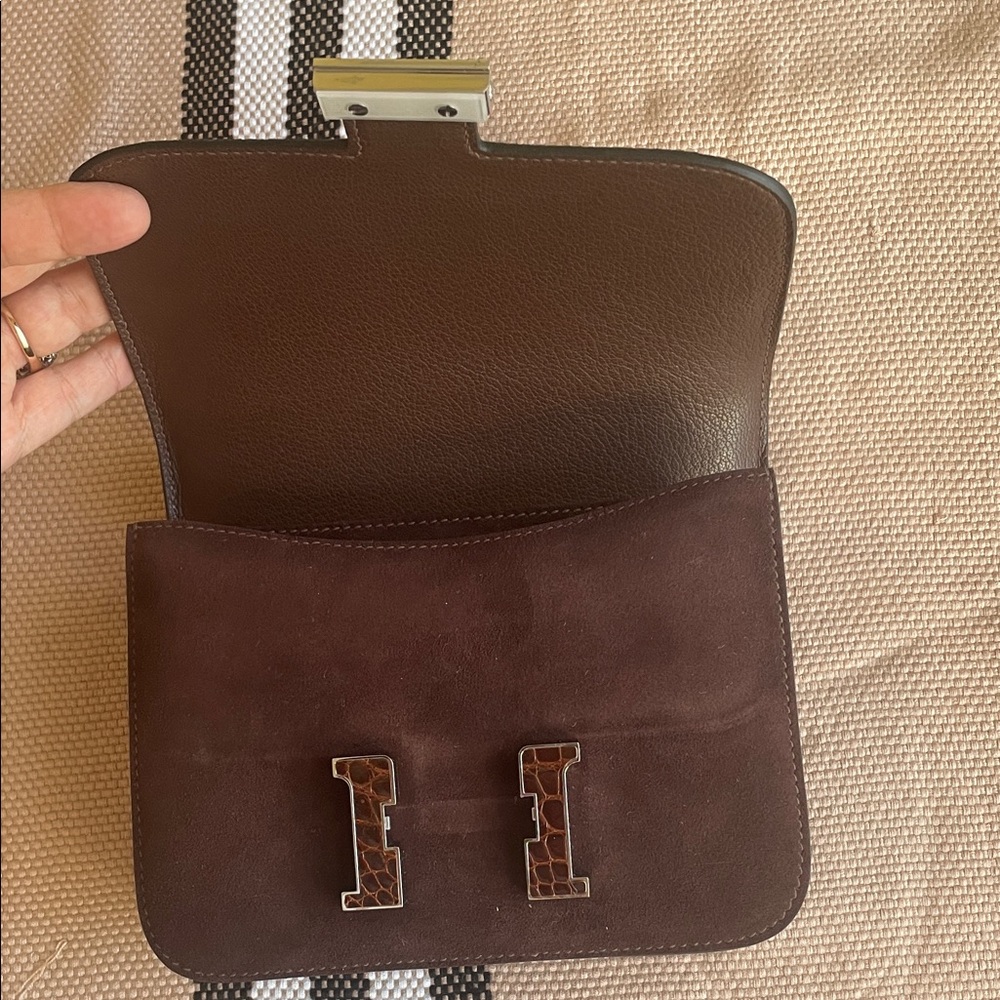 Brown Suede Leather Clutch/Crossbody/shoulder bag with Unique Clasp